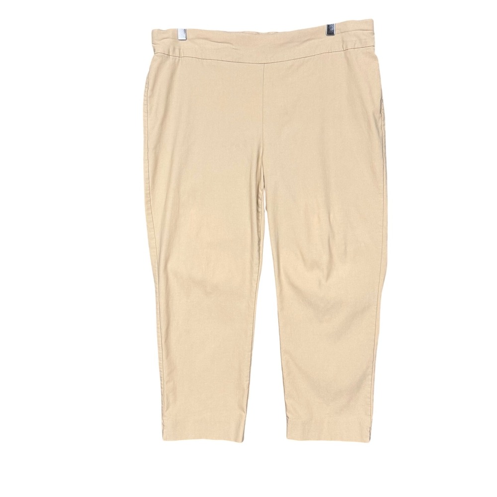 Chicos So Slimming Crop Pants 3 Women 16‎ Tan Beige Pull On High Rise Capris